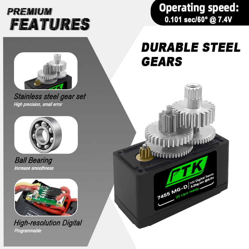 PTK 7455MG-D サーボ 12 グラムデジタルサーボ - Servo Metal Gear のレビューと価格